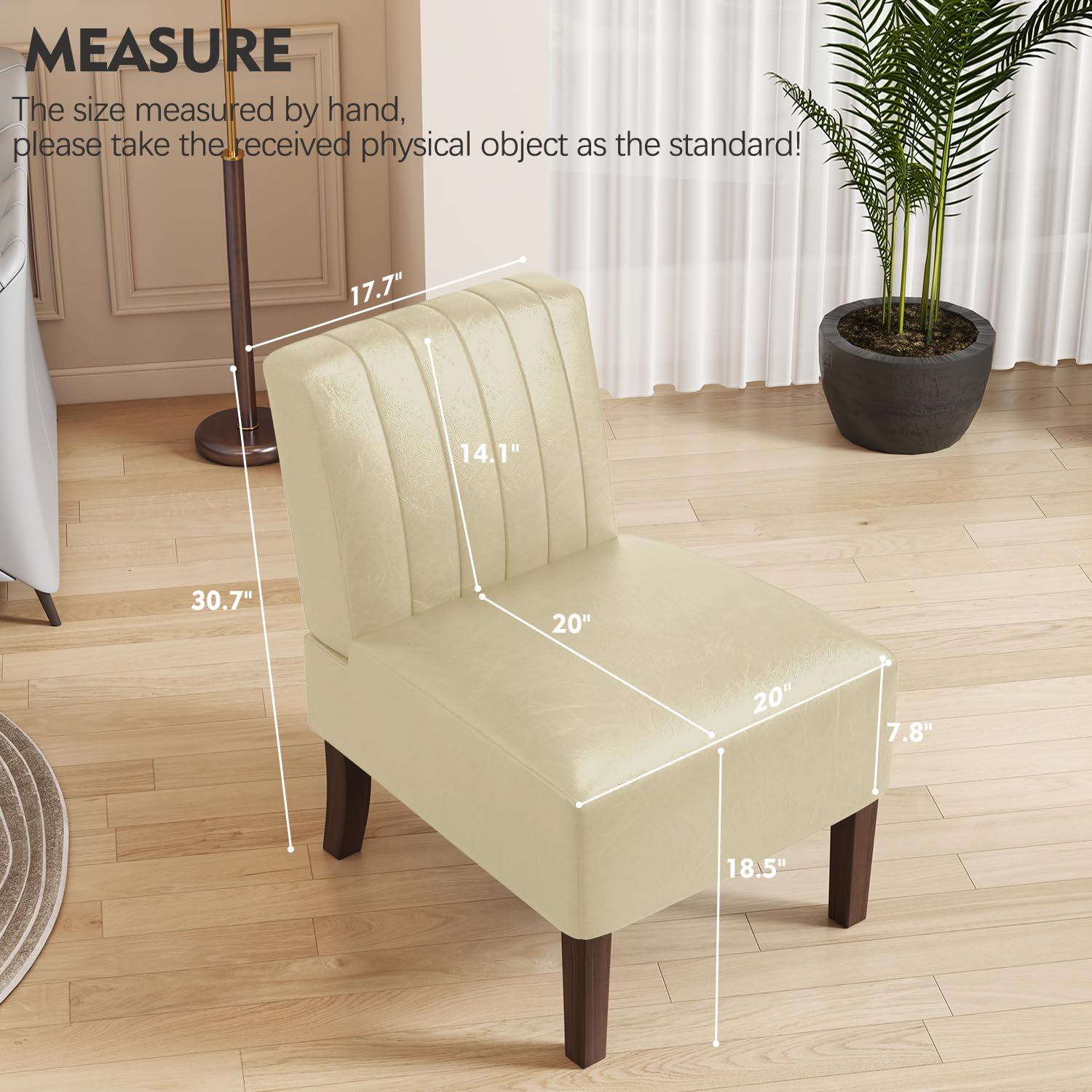 2 Pack Armless Accent Chairs - Upholstered Dining & Living Room Chairs with Solid Wood Legs, Beige Leather Reading Chairs for Bedroom, Vanity & Kitchen - Perfect for Small Spaces, Home Office & Cozy Corners