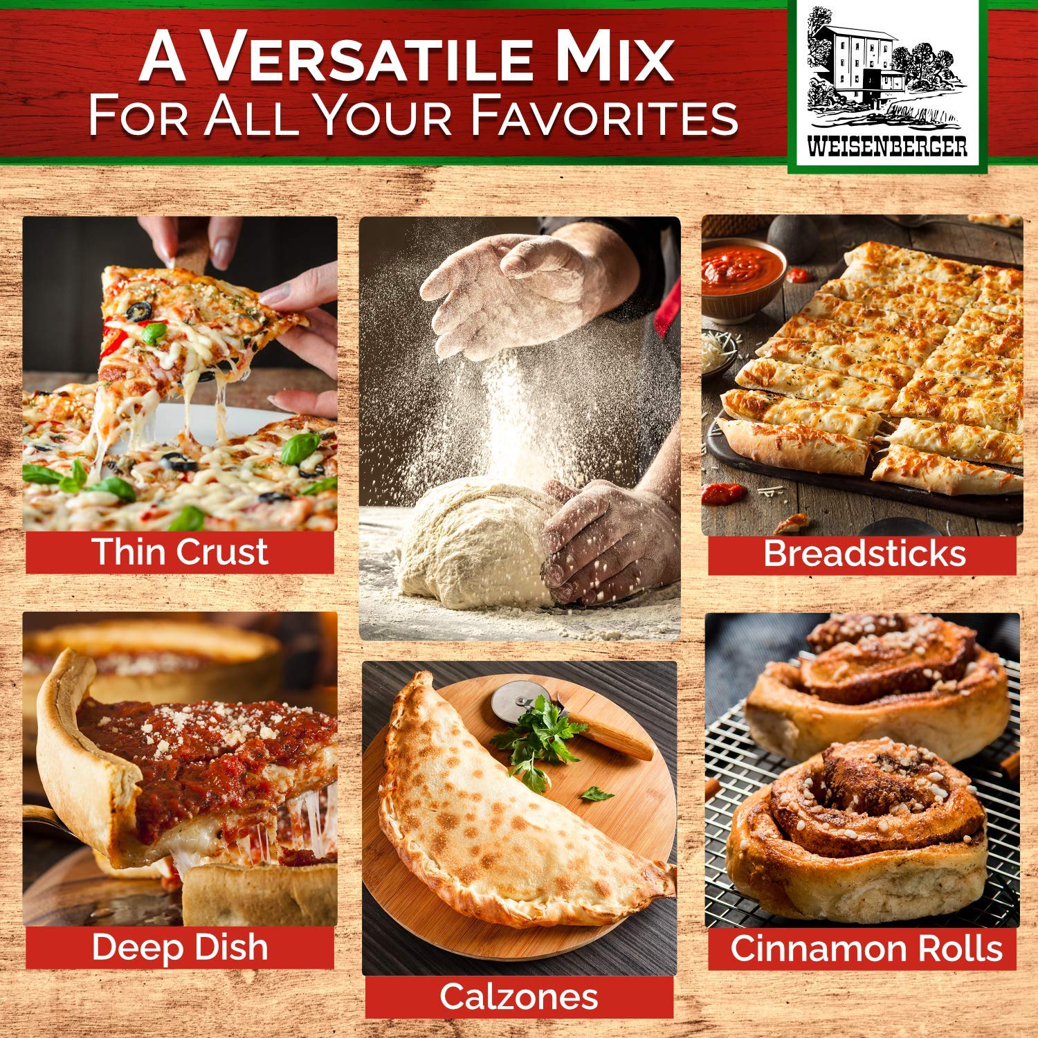 Weisenberger Pizza Crust Mix, 6.5 Oz (3-Pack) - Premade Pizza Dough Flour for Homemade Pizza, Breadsticks, Flatbread & Calzones - Perfect for Family Dinners, Parties & Quick Meals