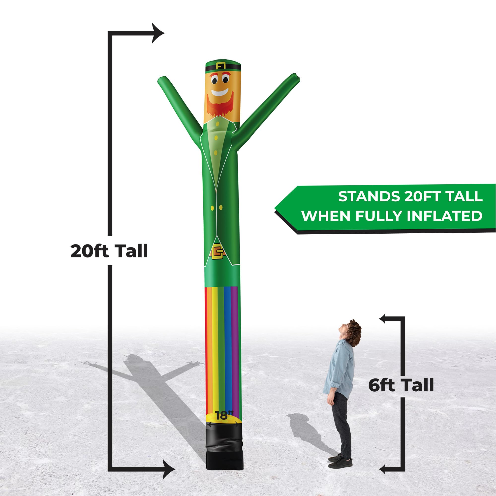 20ft Tall St. Patrick's Day Inflatable Air Dancer - Wacky Waving Leprechaun Tube Man for Business Promotions & Events - Outdoor Advertising Decor (Blower Not Included) - Perfect for Car Dealerships, Grand Openings & Holiday Celebrations