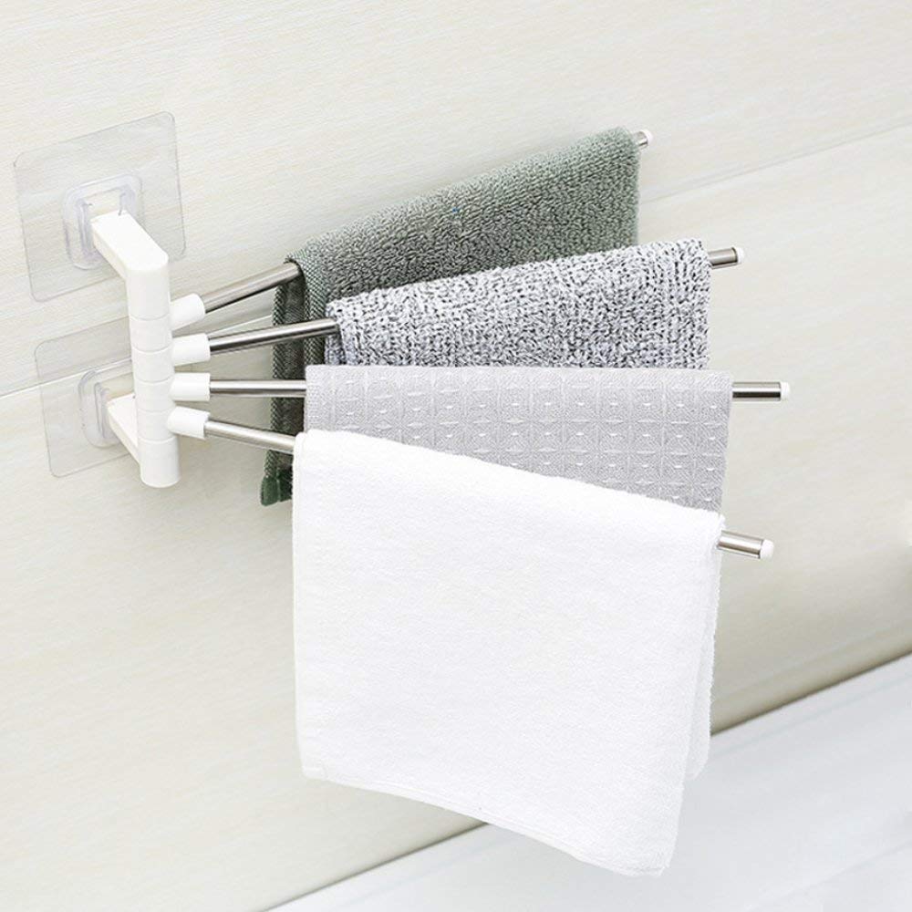 Platinum 4 Bar Stainless Steel Folding Towel Rack - Chrome Finish Bathroom & Kitchen Organizer - Space Saving Wall Mount or Freestanding Towel Holder for Bath, Spa, Laundry Room & Dorm