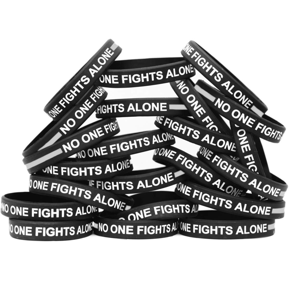 20 Thin Gray Line 'No One Fights Alone' Support Bracelets - Police, Military & First Responder Appreciation Gifts for Men & Women