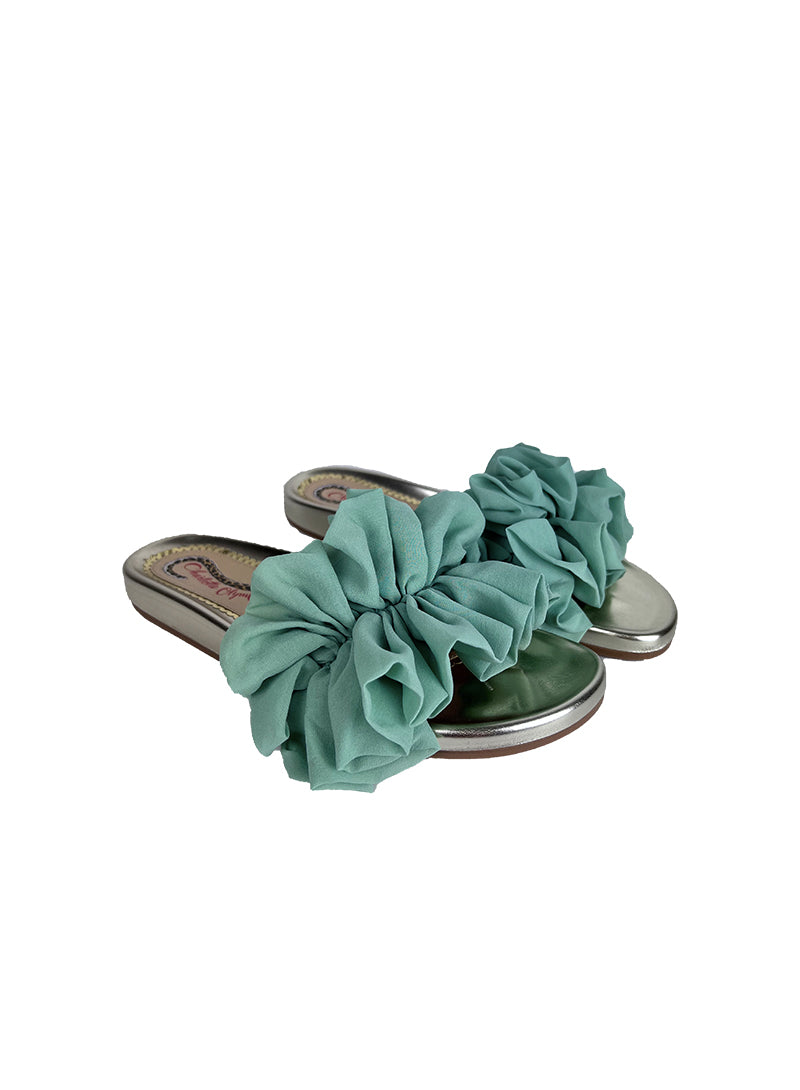 Charlotte Olympia Green Aqua Ruffle Ciabatta Sandals Size 39 - Perfect for Beach Vacations & Summer Outings