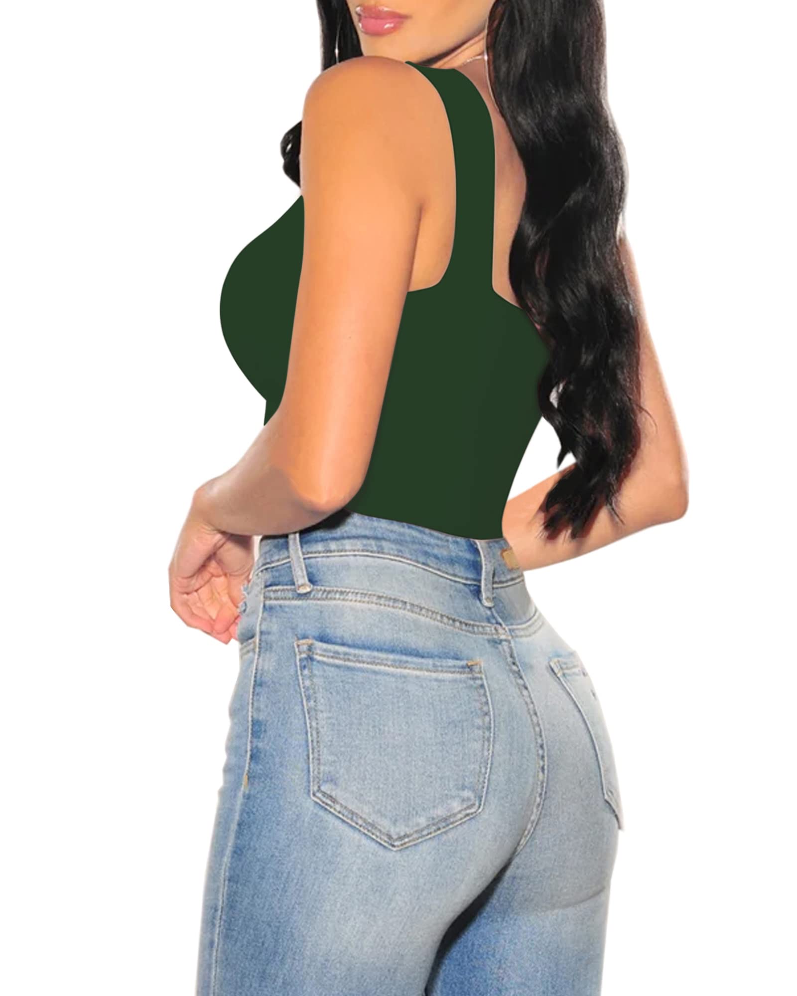 Women's Square Neck Sleeveless Bodysuit Tank Top - Stretchy Comfort Fit for Yoga, Workout & Casual Wear