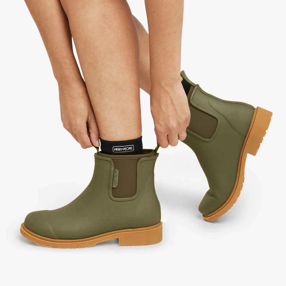 Merry People Bobbi Rain Boots in Khaki Green - Waterproof Women's Chelsea Boots for Rainy Days & Outdoor Adventures