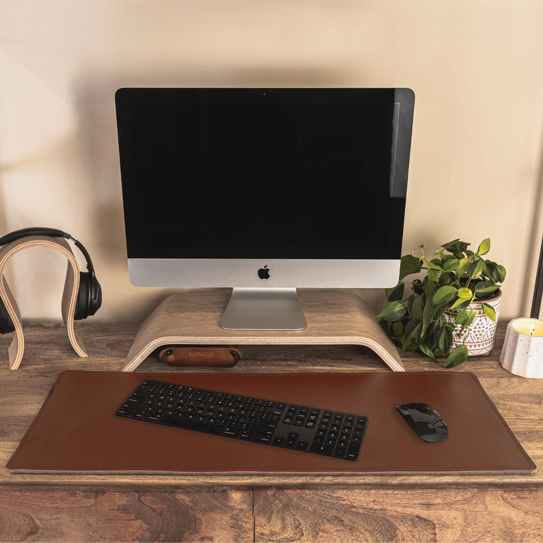 Premium Leather & Felt Desk Blotter - Non-Slip Writing Surface for Office & Home Workspace - Perfect for Laptops, Keyboards & Mouse Pads