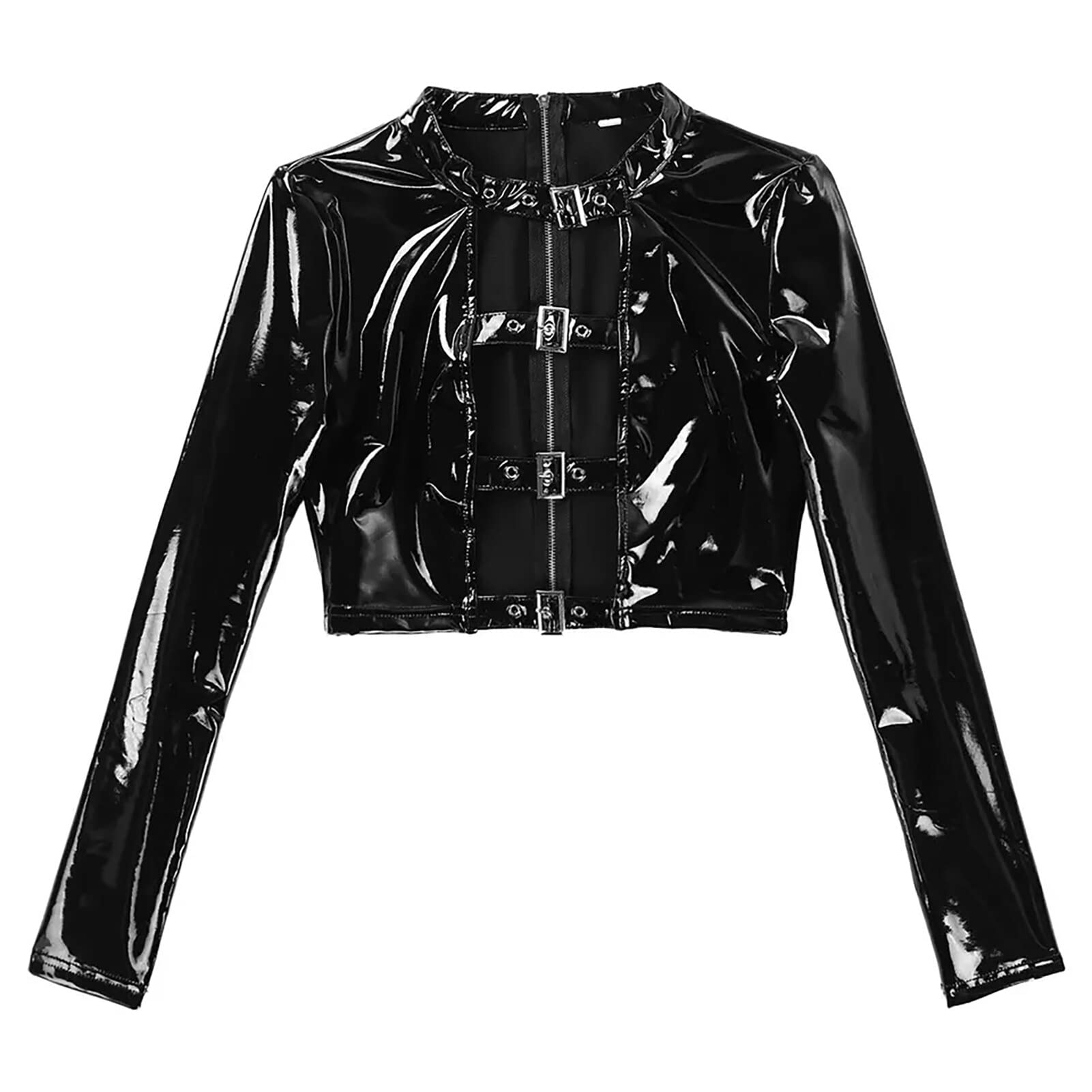 FEOYA Women's Black Latex Outfit - Sexy Patent Leather Bra & PVC Shorts Set for Party, Clubwear, Cosplay & Night Out | Latex Fashion for Women | Perfect for Halloween, Bachelorette & Fetish Events