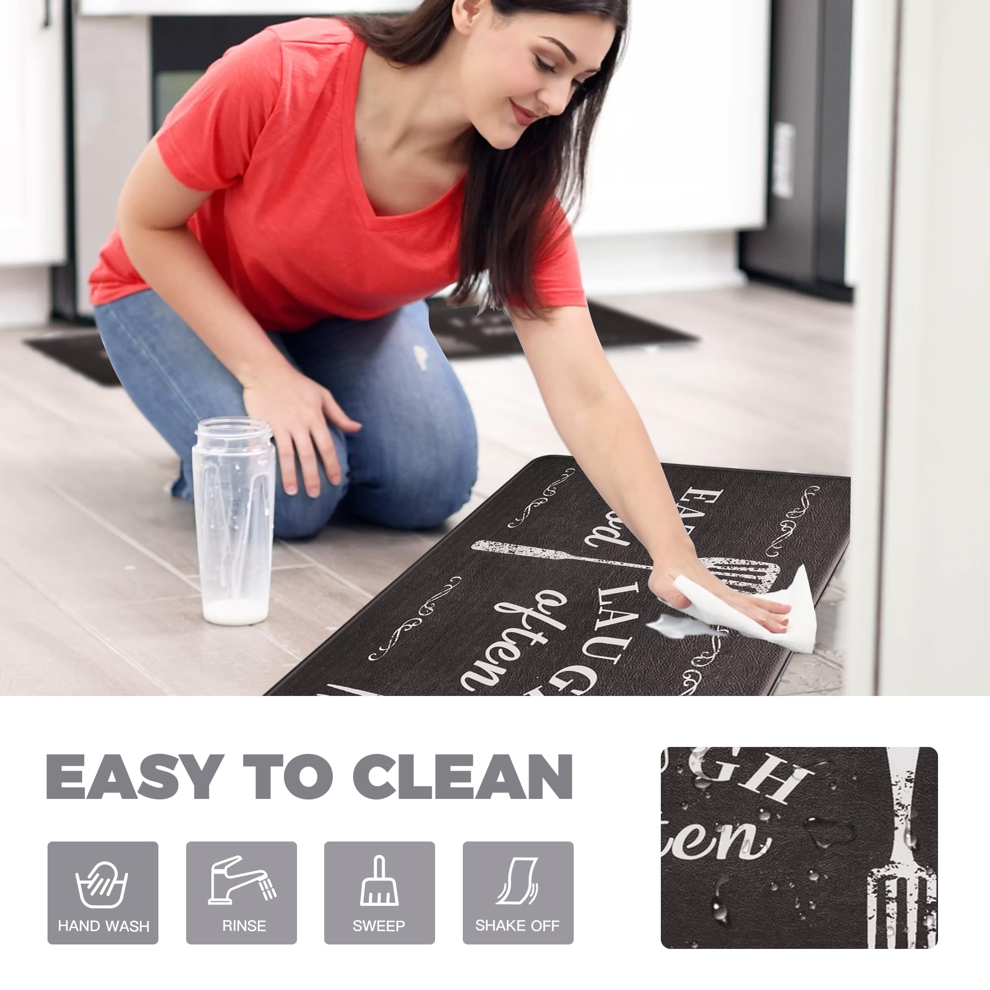 KOKHUB Anti-Fatigue Kitchen Mat Set of 2 - 1/2 Inch Thick Cushioned Waterproof Floor Mats with Non-Slip Backing, Washable for Home & Office - Perfect for Standing Desks, Sink Areas & Farmhouse Kitchens