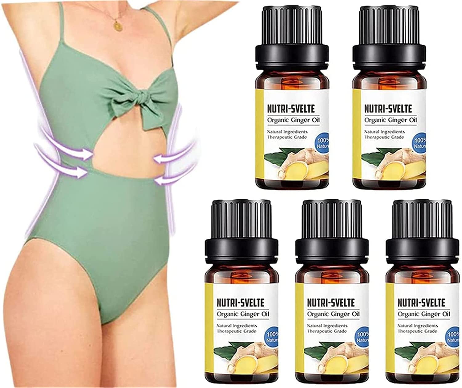Organic Ginger Oil for Belly & Lymph Drainage - YOOUS Nutri-Svelte Natural Massage Oil | Detox, Relaxation & Wellness (Ideal for Aromatherapy, Massage & Self-Care)