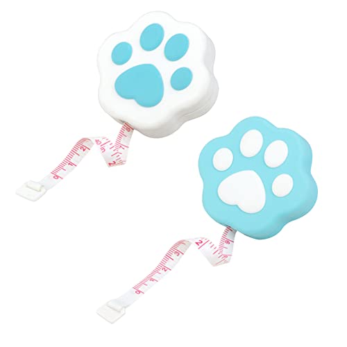 2 Pack Retractable Soft Tape Measure - Double Scale Body Measuring Tape for Sewing, Clothing & Fabric (Blue Cat Paw Design) | Ideal for Weight Loss, Tailoring & DIY Crafts