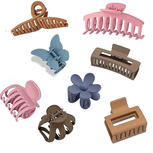 6 Pack Large Hair Claw Clips for Women - Mix Designs for Thick & Thin Hair (Flower, Square & Banana Clips) | Neutral Colors | Perfect for Updos, Ponytails & Everyday Hairstyles