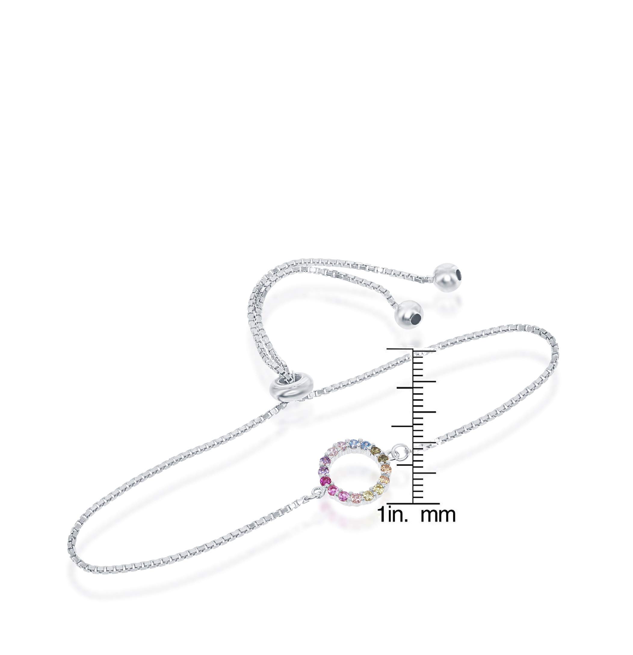 Sterling Silver Rose Gold or Gold Plated Open Circle of Life Rainbow CZ Adjustable Bolo Bracelet for Women - Boho Chic Jewelry Gift for Birthday, Anniversary & Everyday Wear