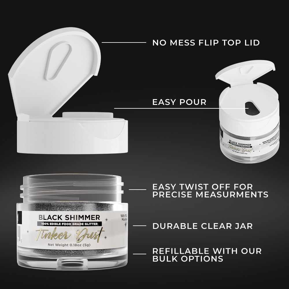 Tinker Dust® Black Edible Glitter - 5 Grams for Cake Decorating, Cupcakes, Cookies & DIY Desserts | Food Safe Sparkle Dust for Baking & Party Treats