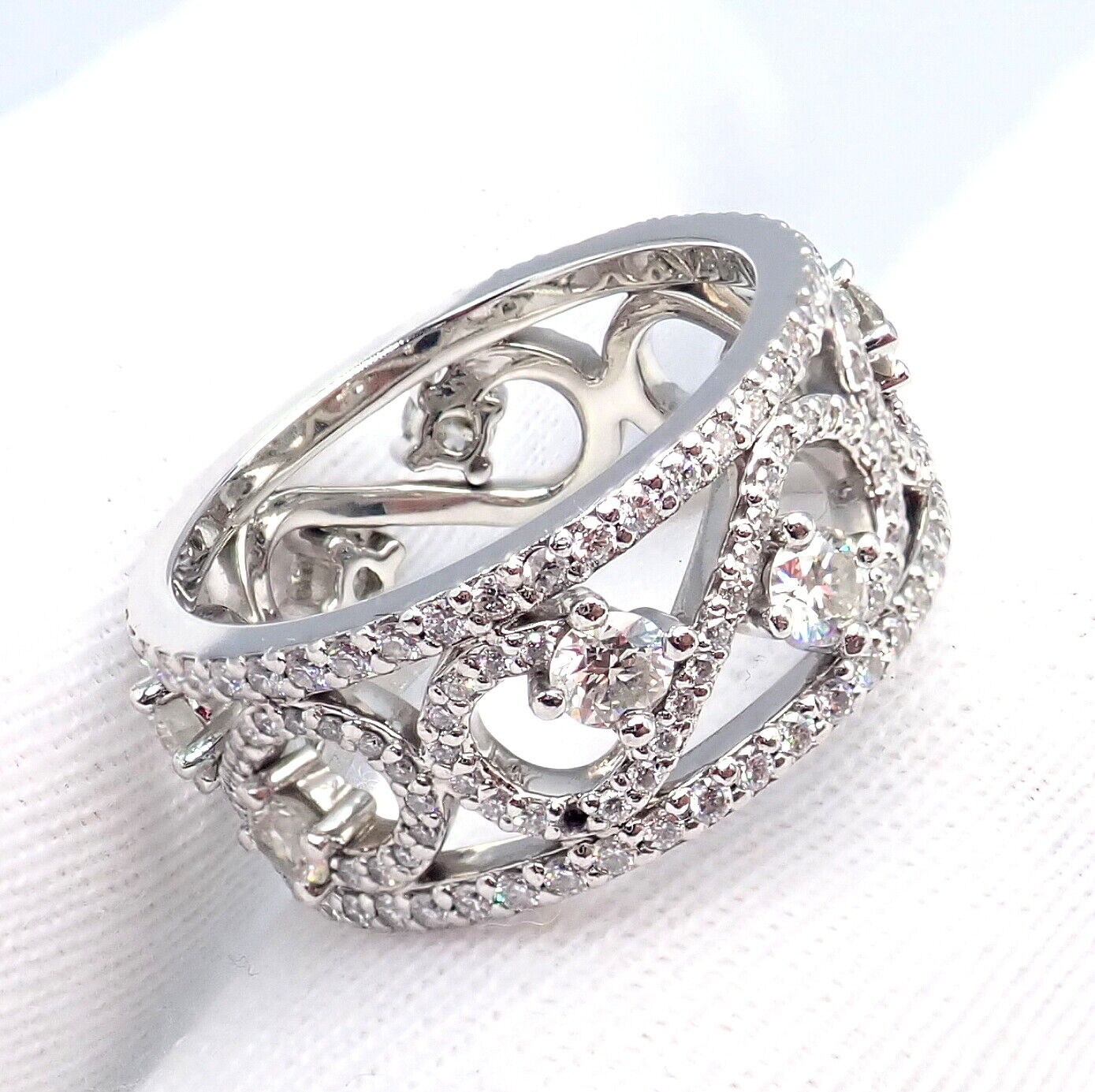 Authentic Tiffany & Co Platinum Diamond Enchant Scroll Wide Band Ring - Size 6 | Luxury Wedding, Anniversary & Engagement Jewelry Gift for Women