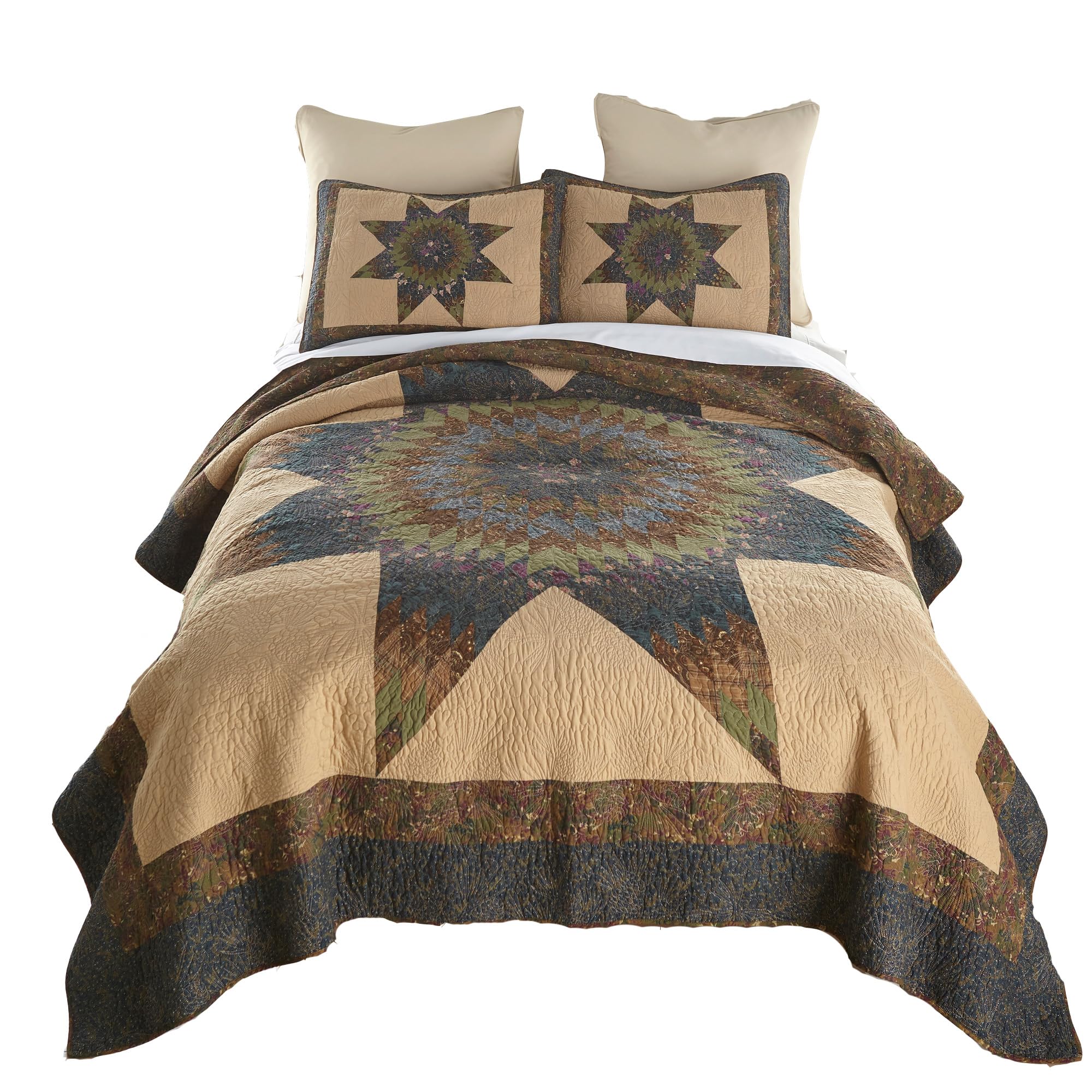 Donna Sharp Twin Bedding Set - 2 Piece Forest Star Cotton Lodge Quilt Set with Twin Quilt & Standard Pillow Sham - Machine Washable - Cozy Cabin & Farmhouse Bedroom Decor