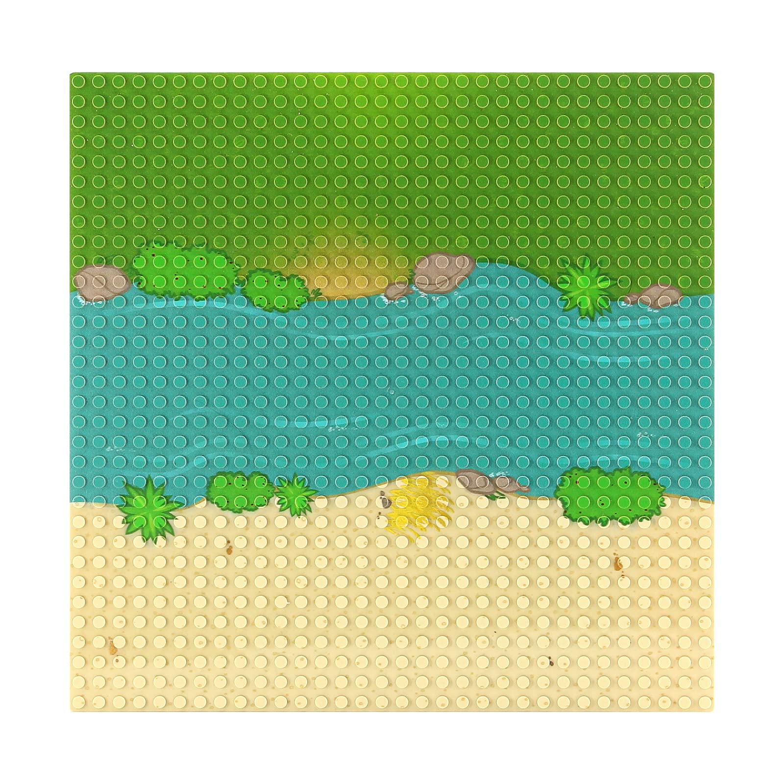 Feleph Classic 10x10 Inch Building Block Baseplate with River & Grassland Design - Compatible with LEGO, Mega Bloks & Major Brands - Perfect for DIY Scenes, City Layouts & Educational Play