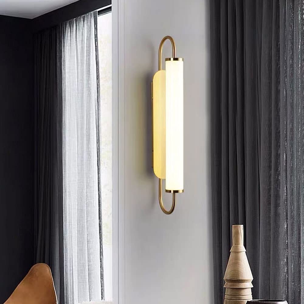 Modern Gold Metal LED Wall Sconce with Nordic Acrylic Shade - Indoor Wall Mount Lighting Fixture for Bedroom, Living Room, Hallway & Stairs - Energy Efficient Ambient Lighting for Home Decor