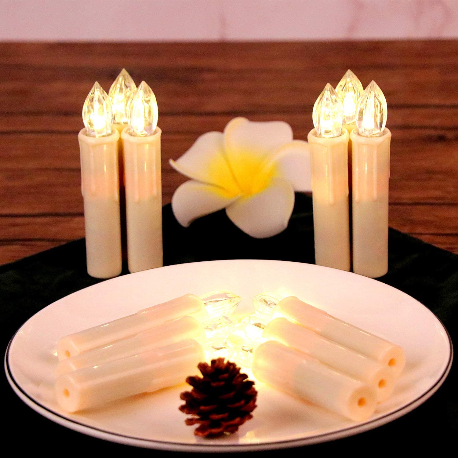 24 Pack Ivory Flameless LED Window Candles - 4 Inch Battery Operated Taper Candles with Remote & Timer, Warm White Flickering Light for Home Decor, Chandelier, Christmas, Birthday Party, Wedding Centerpiece