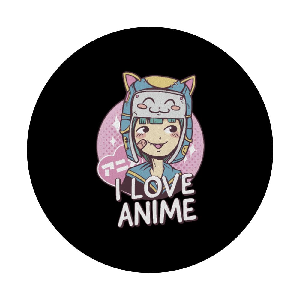 Anime Girl Kawaii Style PopSockets - Cute I Love Anime Quote Graphic PopGrip for Phone Stand & Grip | Perfect for Anime Fans, Students, Office Workers