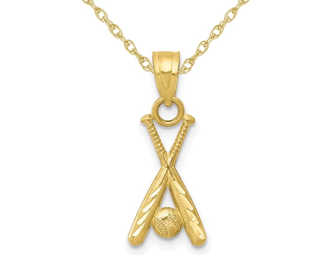 10K Yellow Gold Baseball with Bats Pendant Necklace for Men - Elegant Sports Jewelry Gift for Baseball Fans, Players & Coaches - Perfect for Games, Graduation & Special Occasions