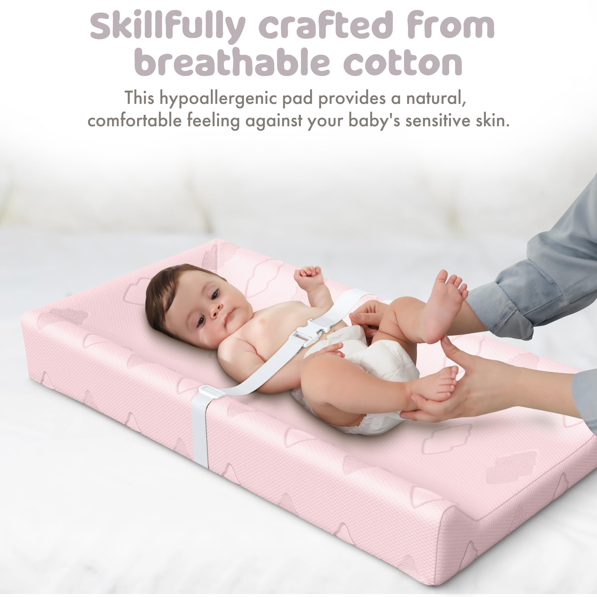 **Sleepah Waterproof Baby Changing Pad - Soft Cotton Contoured Diaper Changing Station for Dresser, Breathable & Machine Washable Cover, 3-Sided Safety Design with CertiPUR-US Certified Foam (Pink) – Perfect for Nursery, Daycare & Travel**