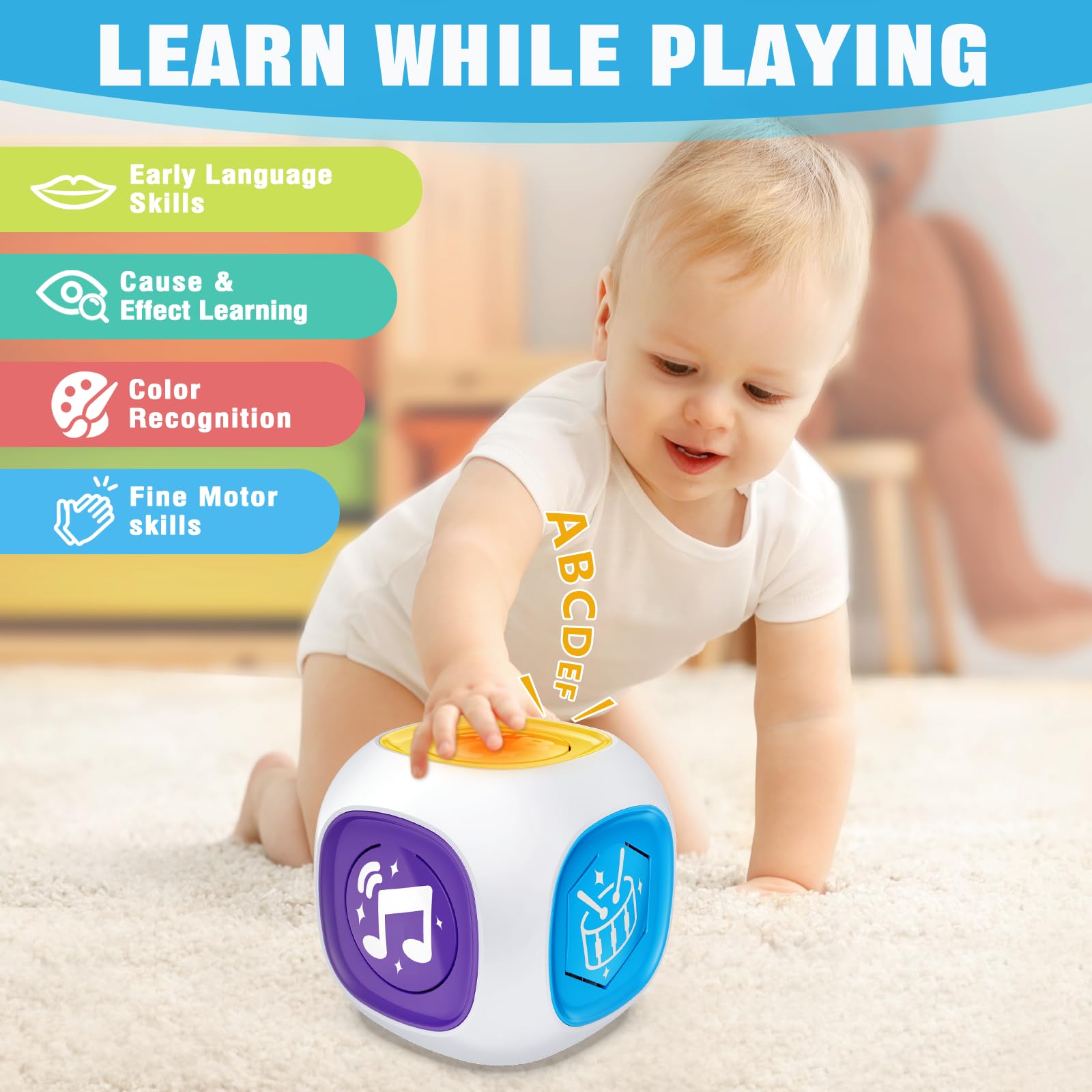 Bilingual Learning Cube Toy for Toddlers 1-2 Years - Musical & Light Up Baby Gift for Christmas & Birthdays
