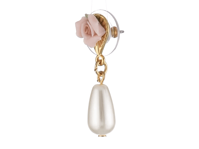 1928 Vintage Bridal Pink Porcelain Rose & Faux Pearl Drop Earrings - Elegant Wedding Jewelry for Brides, Bridesmaids & Special Occasions