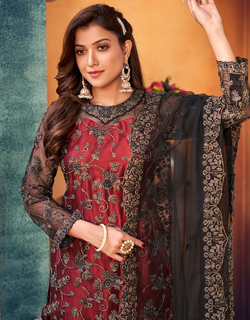 Elegant Brown Net Pant Suit for Women - Trendy Office Wear & Evening Party Outfit - Perfect for Business Meetings, Cocktail Events & Formal Occasions