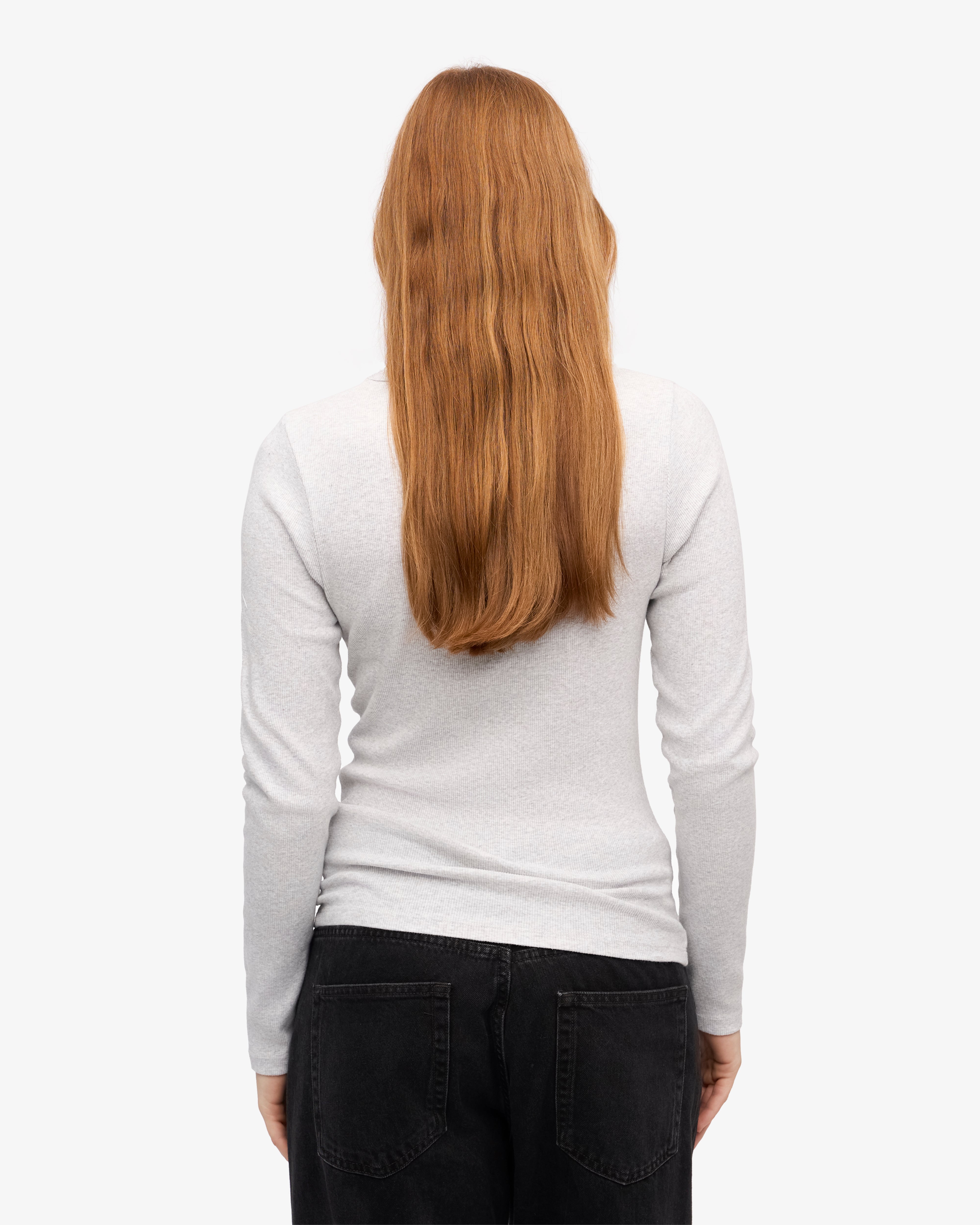 Organic Women's Long Sleeve Ribbed T-Shirt - Snow Melange Color | Soft Comfortable Casual Top for Everyday Wear, Work & Outfits