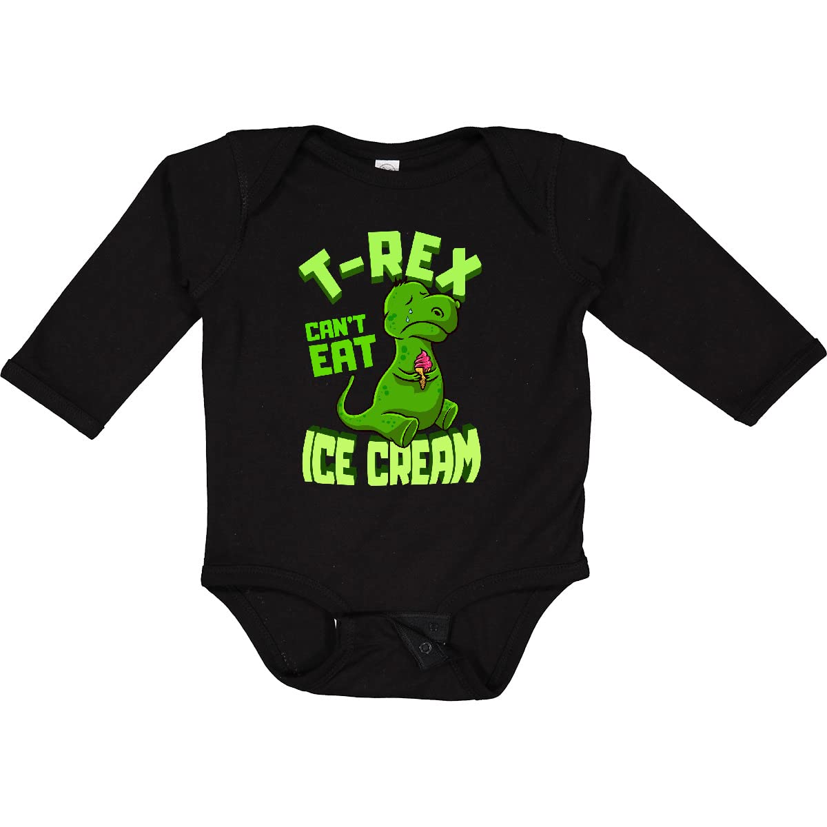 Inktastic Dinosaur Ice Cream Funny Long Sleeve Baby Bodysuit - Cute Dino Outfit for Boys & Girls, Soft Cotton Onesie for Infants & Toddlers - Perfect for Playdates, Birthday Parties & Photo Shoots