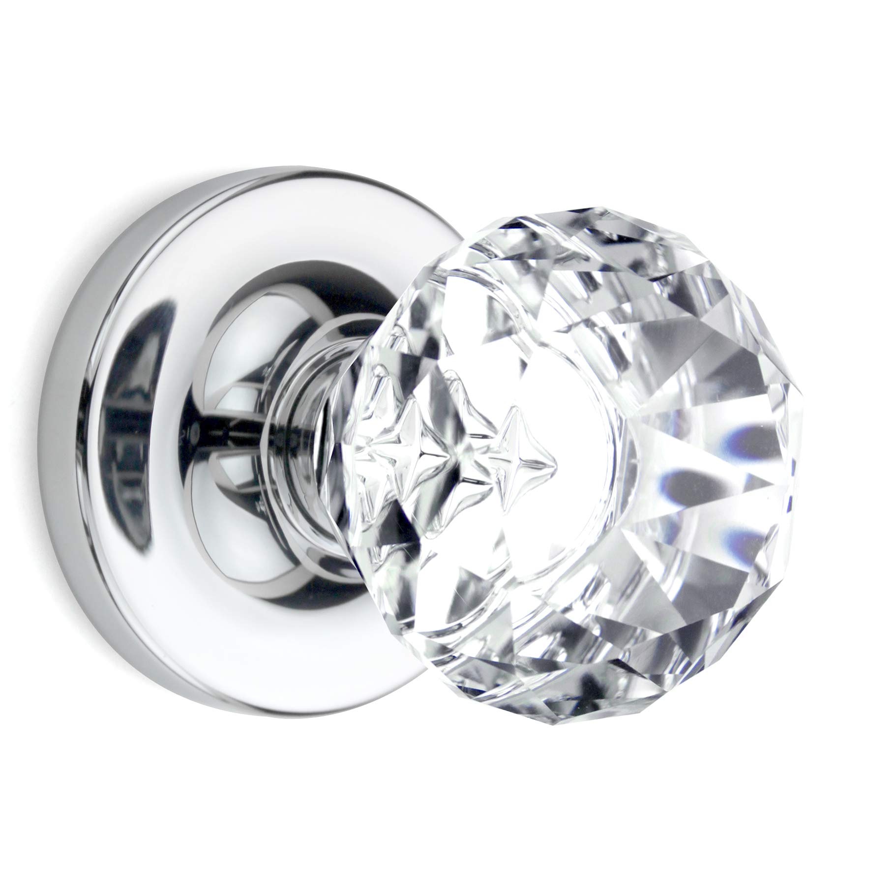 (10 Pack) Premium Diamond Round Brilliant Crystal Door Knobs - Chrome Finish with Round Rosette - Perfect for Bedroom, Bathroom & Interior Doors