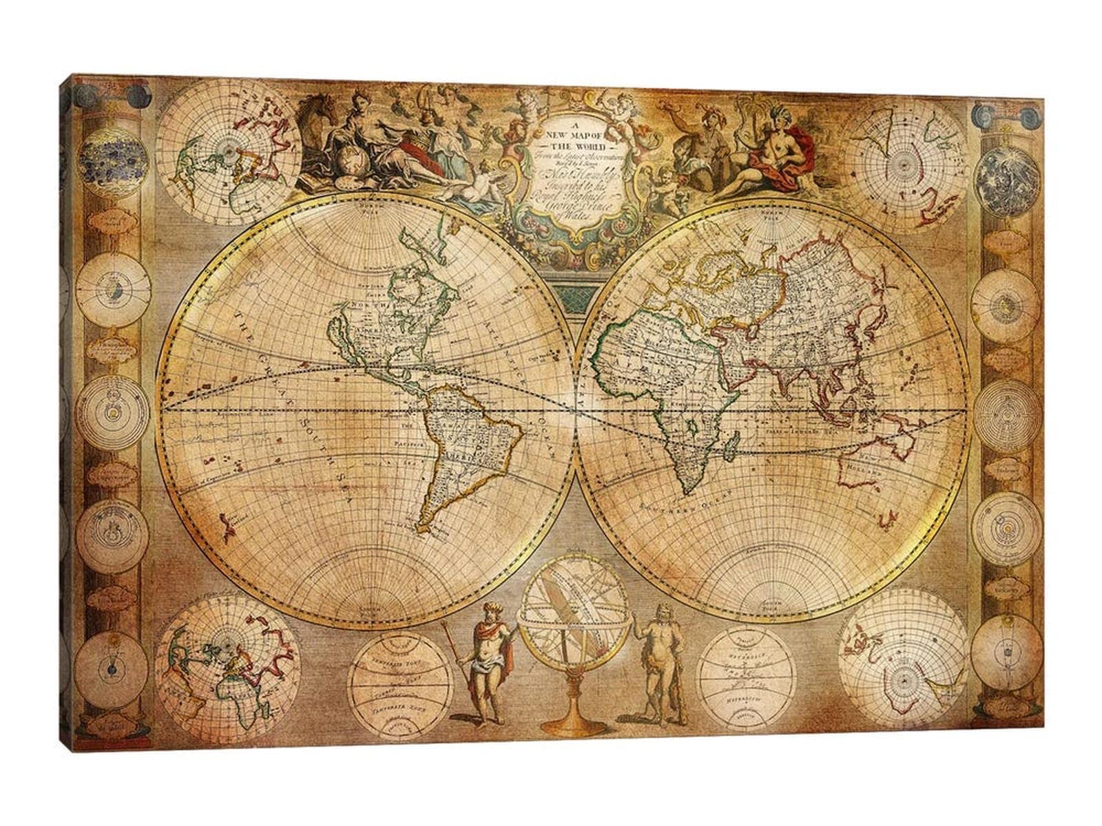 Vintage World Map Canvas Wall Art - Antique Framed World Map Poster 28x40 Inches - Office & Living Room Wall Decor - Perfect for Home, Office, or Gift Giving