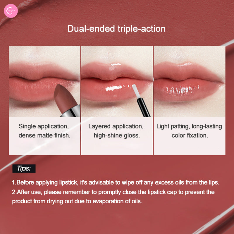 CHIOTURE Dual Ended Lipstick Set - Waterproof & Long Lasting Lip Color for Rainy Days & Outdoor Activities