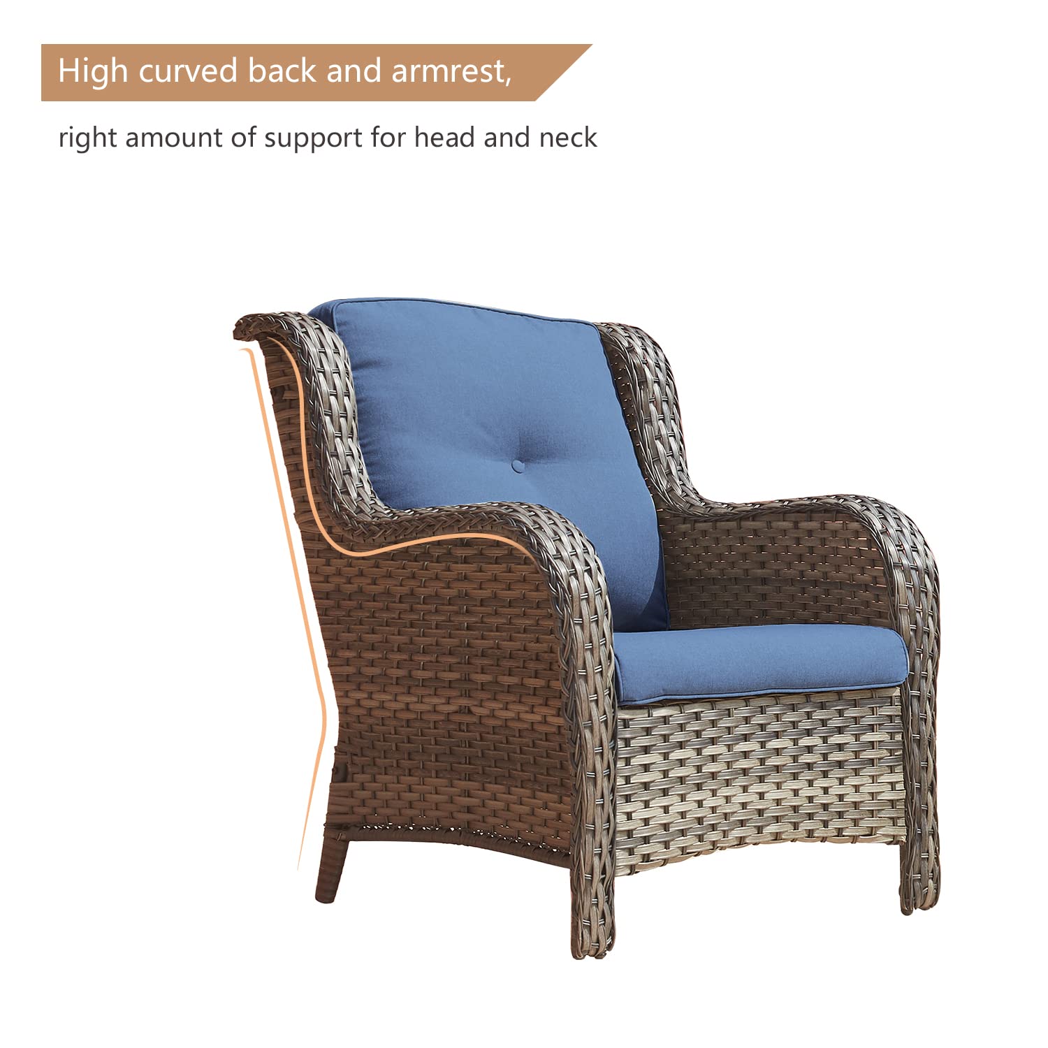 5-Piece Outdoor Patio Wicker Furniture Set - Rattan Sectional Sofa with 3-Seat Couch, 2 Armchairs & 2 Ottoman Footrests for Garden, Backyard, Poolside (Mixed Grey/Blue) - Weather-Resistant Patio Conversation Set