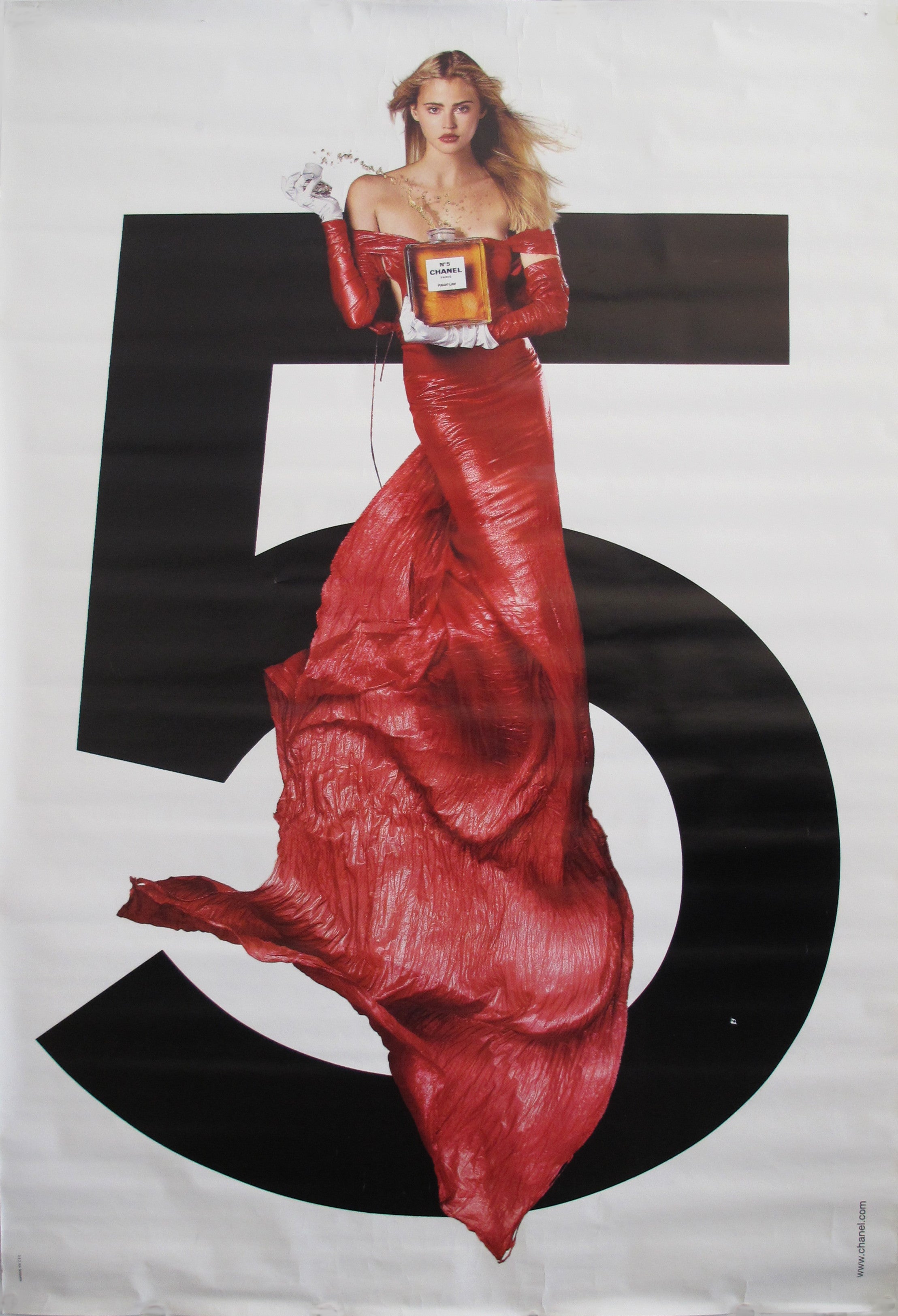 1999 Original Chanel No. 5 Perfume Vintage Poster - Lady in Red Double Sided Wall Art for Home Decor & Fashion Lovers