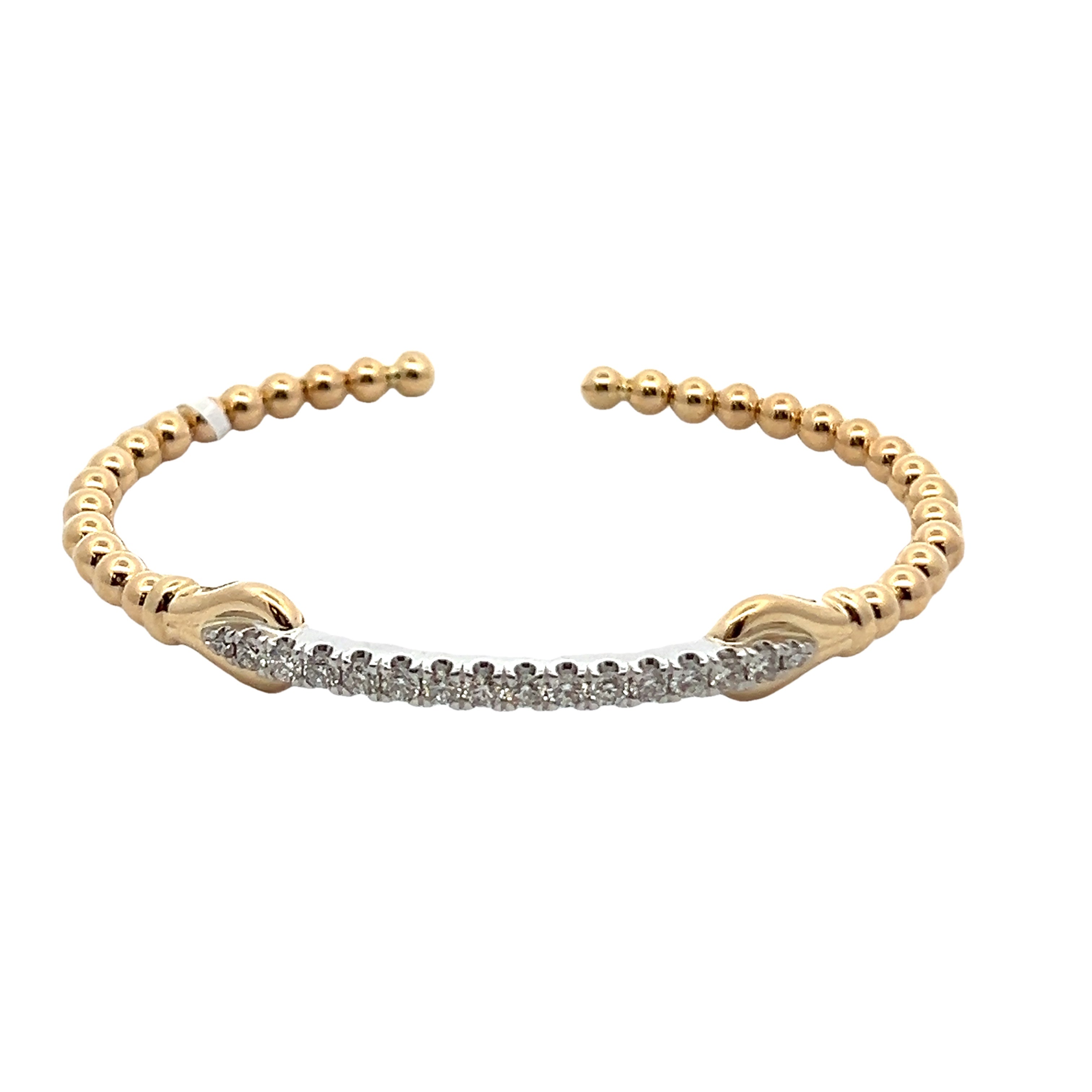 14K White & Yellow Gold Bujukan Diamond Split Bangle Bracelet for Women - Elegant Stackable Jewelry Gift for Anniversary, Wedding & Special Occasions