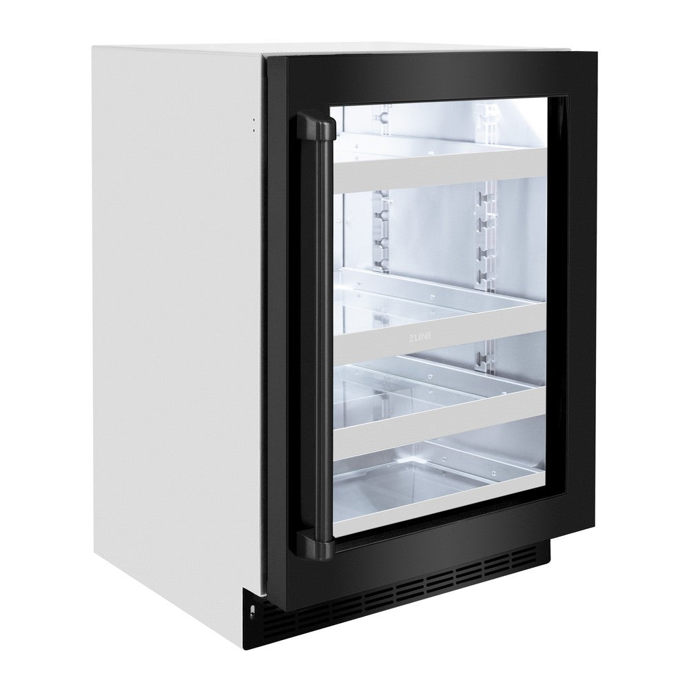 ZLINE 24 Inch Black Stainless Steel Glass Door Beverage Refrigerator - 151 Can Capacity Touchstone Series (RBSO BS 24) - Perfect for Home Bars, Basements, and Entertaining Spaces