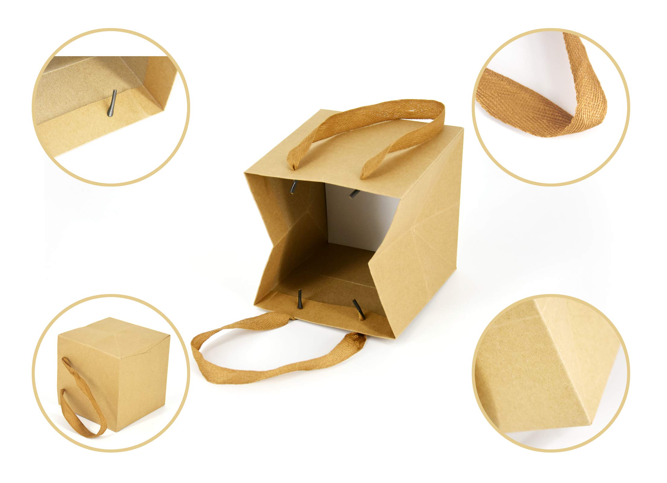 HUAPRINT 24 Pack Brown Kraft Paper Gift Bags with Handles - 6x6x6 Inch Heavy Duty Reusable Shopping Bags for Grocery, Retail, Wedding Favors & Party Packaging - Eco-Friendly Square Business Gift Bags for Stores, Events & Home Organization
