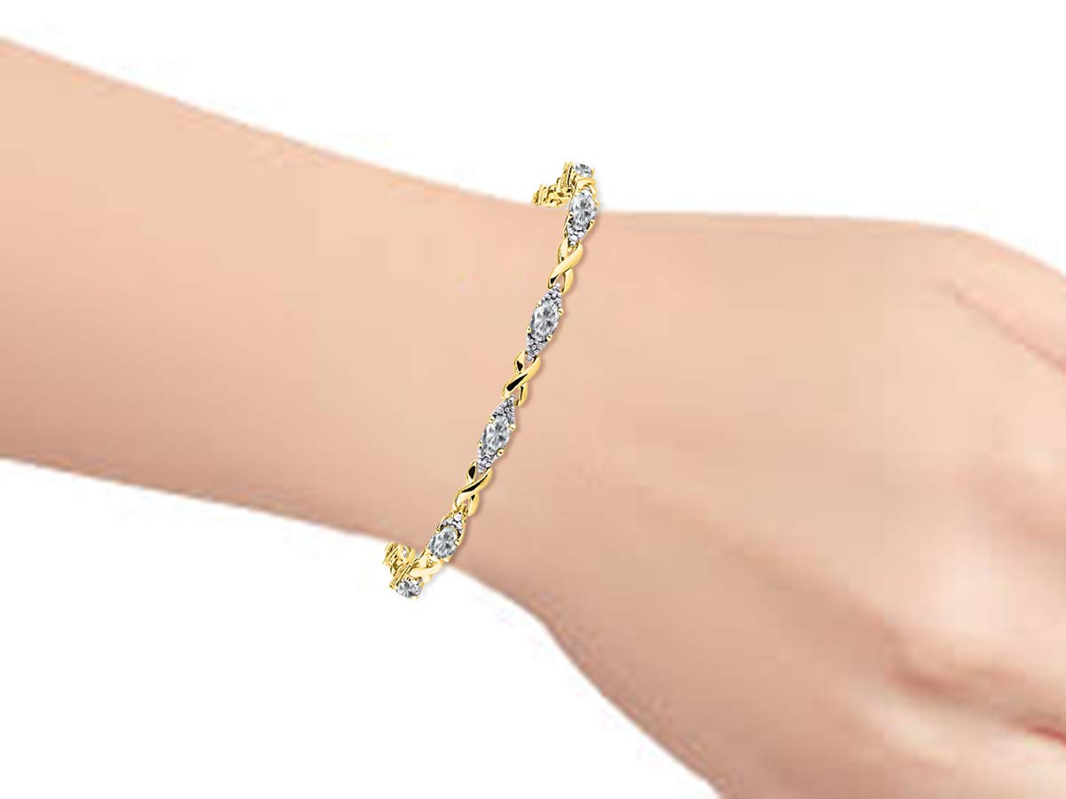 RYLOS Yellow Gold Plated Silver XO Hugs & Kisses Tennis Bracelet for Women – 6x4mm Gemstone & Genuine Diamonds, Adjustable 7