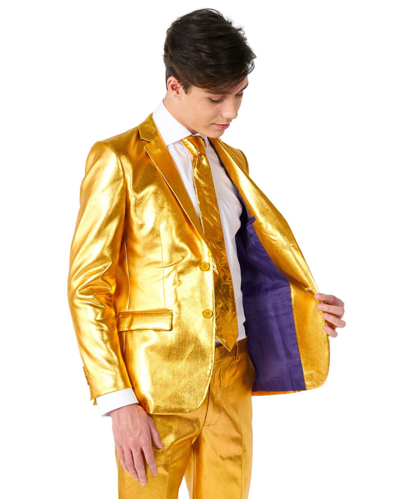 70s Opposuit Groovy Gold Premium Teen Boys Costume - 1970s Disco Party Outfit for Halloween, Theme Parties & Retro Events