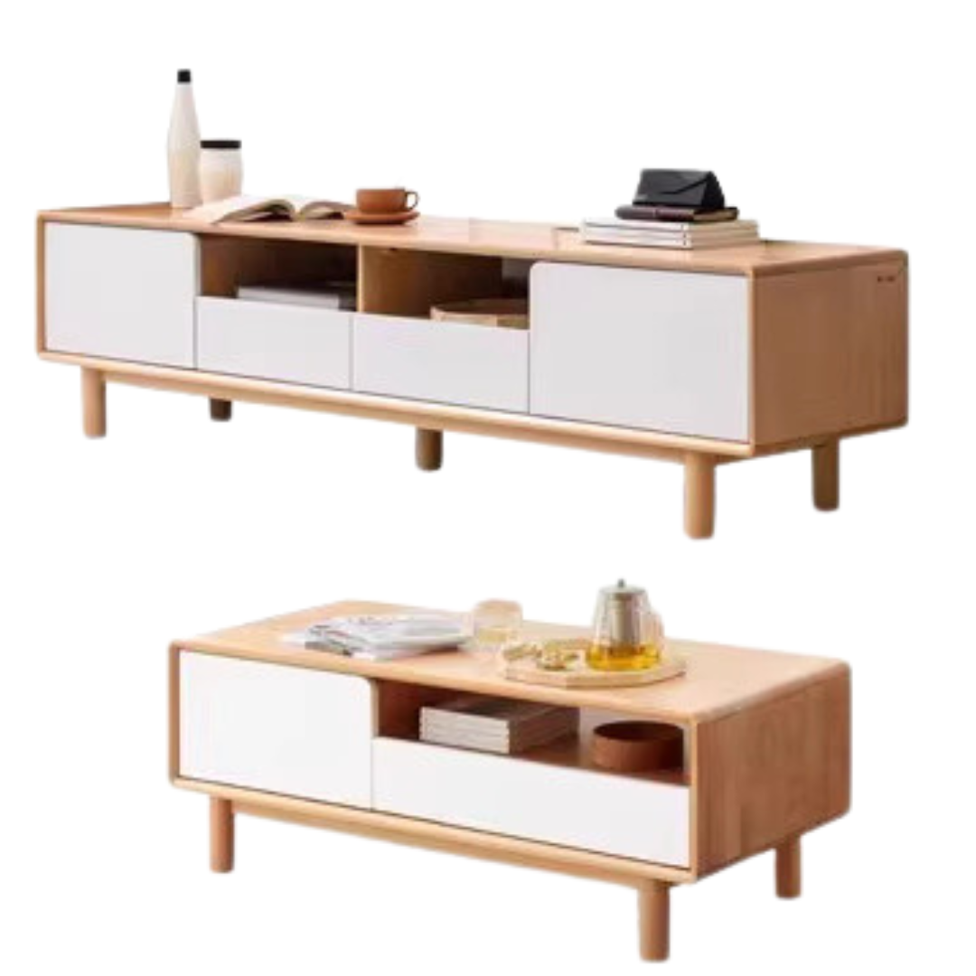 Solid Beech Wood Coffee Table - Rustic Warm Brown Finish for Living Room, Lounge & Home Decor