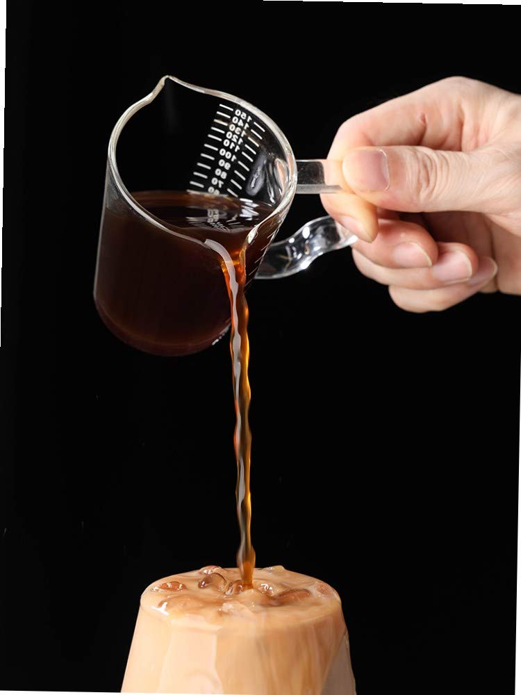 2 Spouts Glass Creamer Pitcher with Measurement Scale - Perfect for Coffee, Milk, and Tea Serving - Ideal for Cafes, Restaurants, and Home Breakfast Use