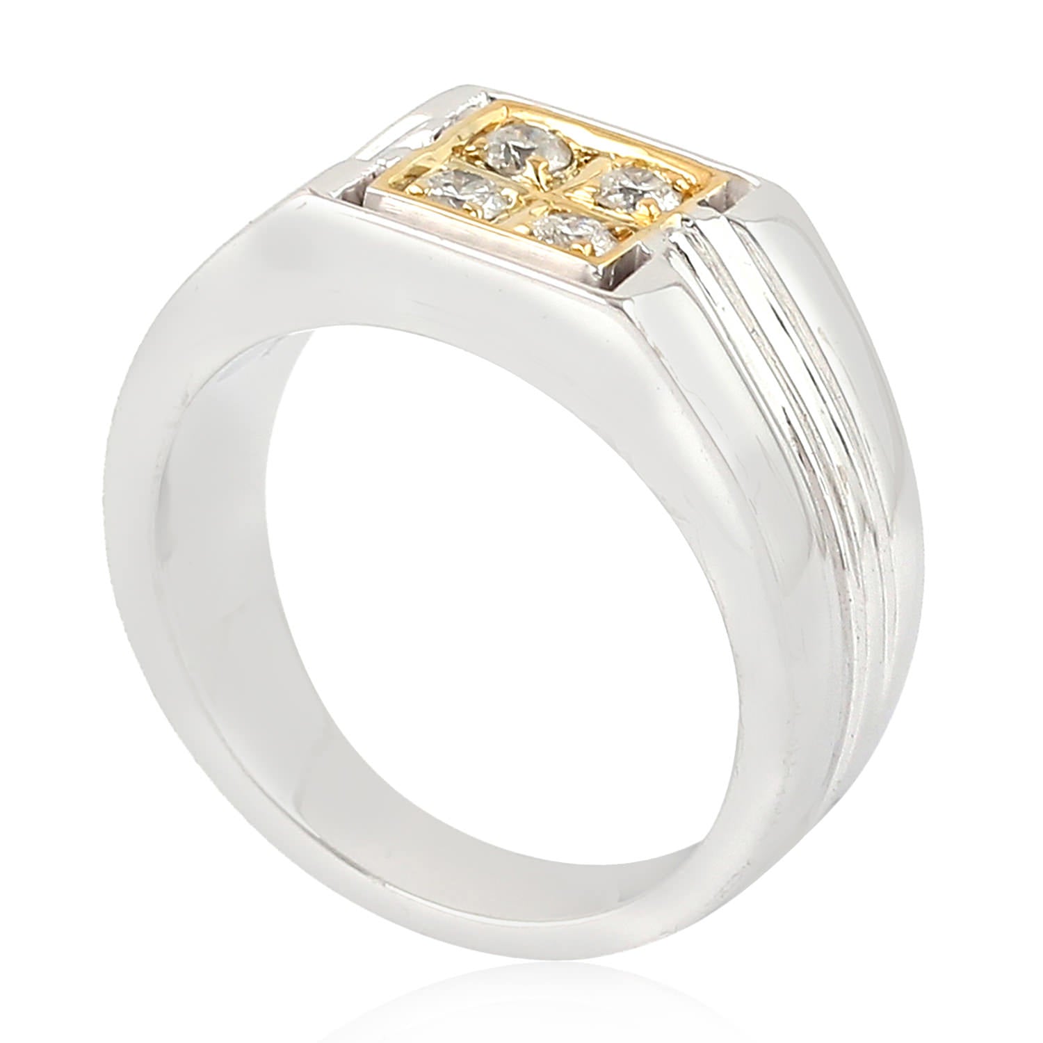 18K Yellow & White Gold Prong Diamond Ring - Handmade Unisex Wedding Band, Engagement Ring & Anniversary Jewelry for Men & Women
