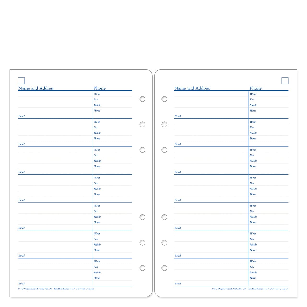 FranklinCovey Compact Address & Phone Pages - Planner Refill Organizer for Contacts - Perfect for Business Professionals, Students & Daily Planning