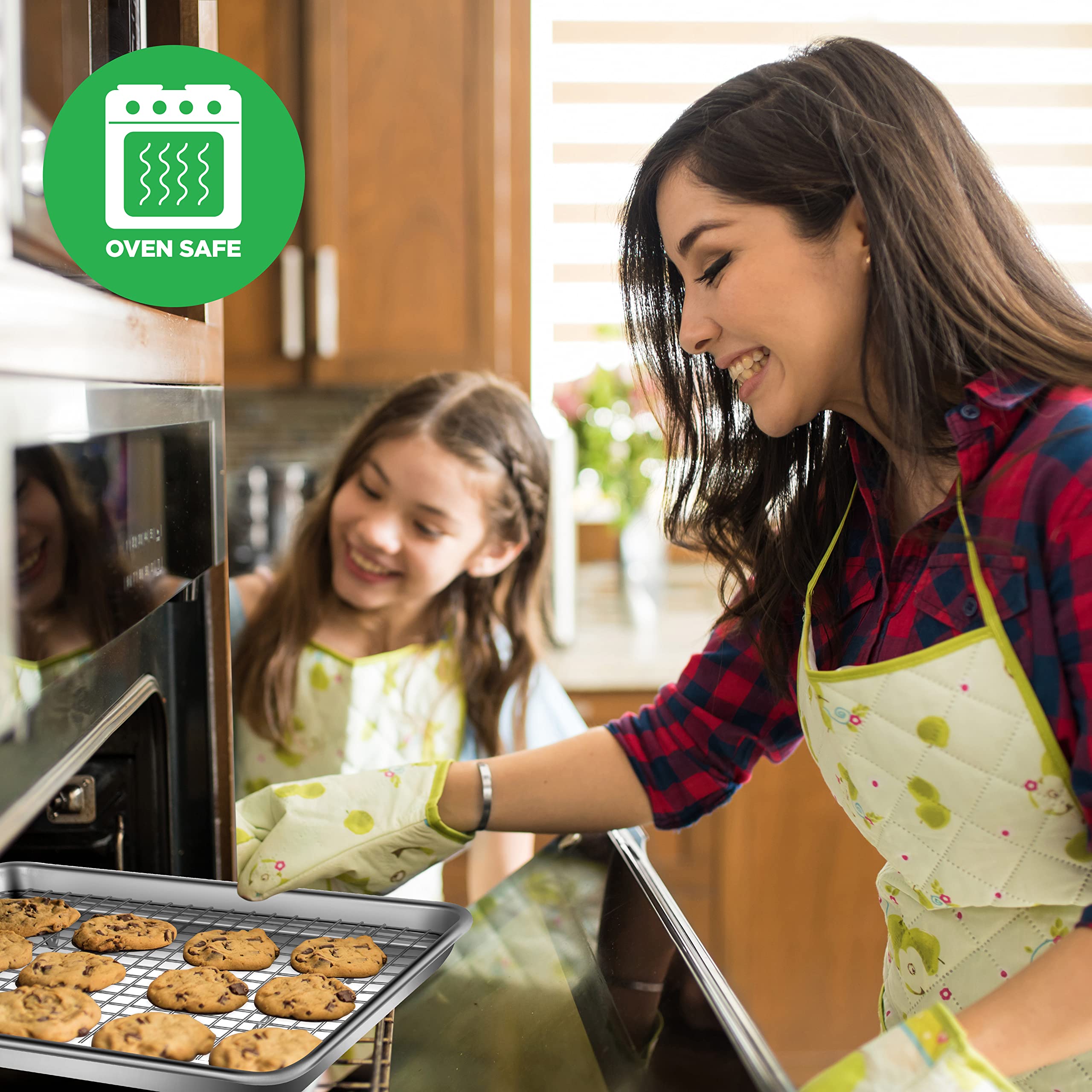 Nutrichef 2-Piece Nonstick Aluminum Baking Sheets with 2 Cooling Wire Racks - Heavy Duty 13