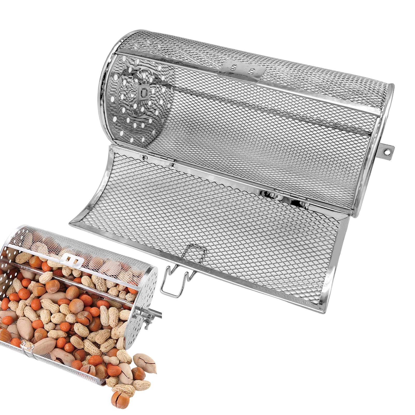 Stainless Steel Rotisserie Basket Grill - 4.72 x 9.06 Inch Oven & Air Fryer Accessory for Chestnuts, Peanuts, Beans, French Fries - Perfect for BBQ, Camping & Home Cooking