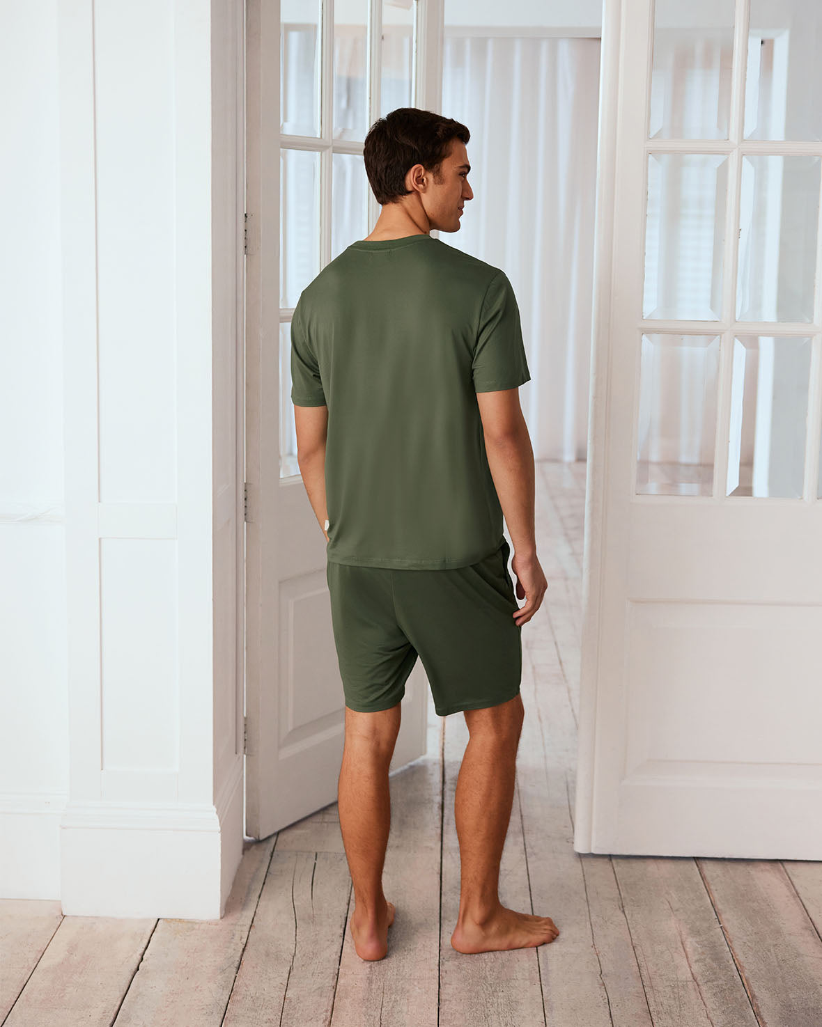 Women's Soft Cotton Crew Neck Short Sleeve Pajama Set - Sage Green Sleepwear for Summer & Lounge Wear at Home