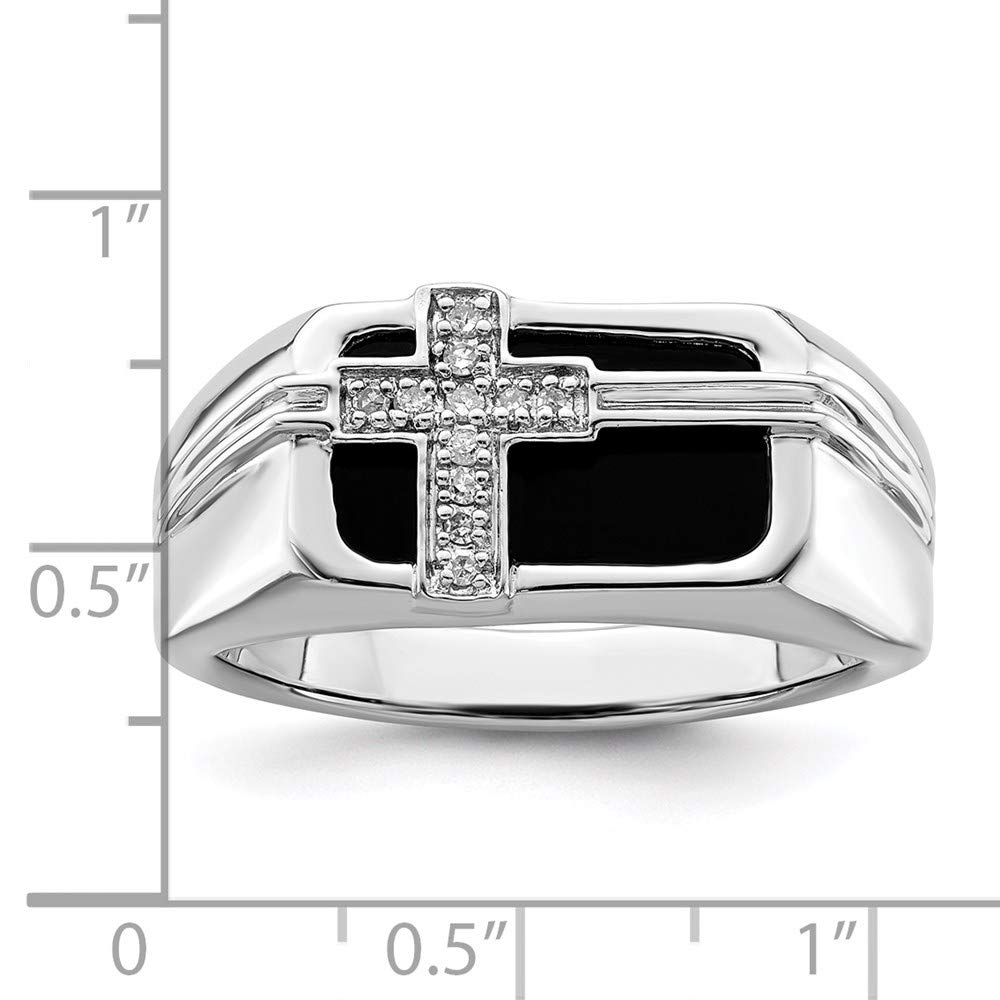 925 Sterling Silver Men's Black Onyx Diamond Cross Ring - Elegant Religious Jewelry for Men, Perfect Gift for Him - Ideal for Church, Weddings, and Special Occasions
