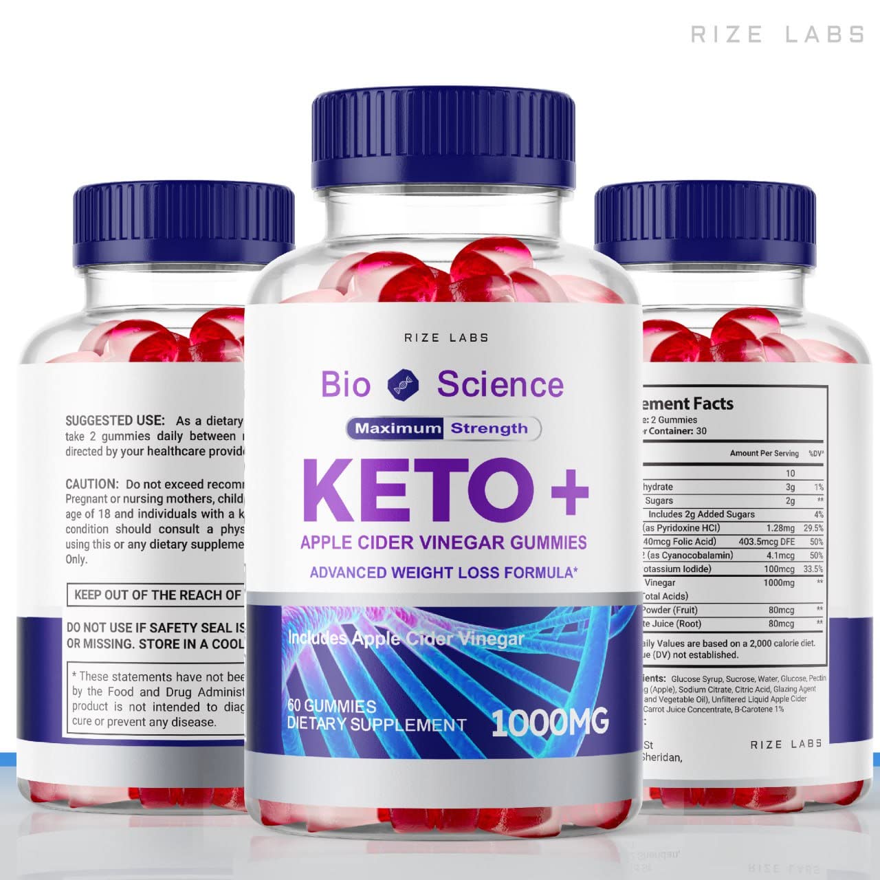 Bio Science Keto Plus Gummies for Weight Loss - Extra Strength Fat Burner with Apple Cider Vinegar, Advanced Keto Formula (180 Gummies, Pack of 3) | Supports Ketosis, Energy Boost & Appetite Control - Perfect for Low Carb Diet & Active Lifestyle