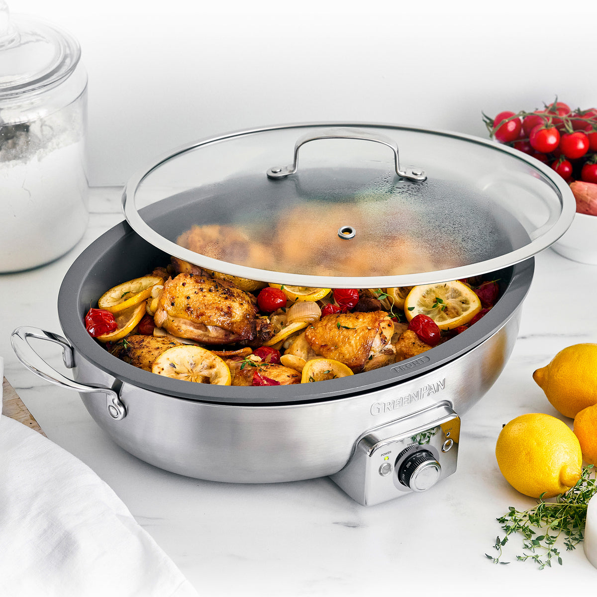 Elite 5.5 Quart Oval Electric Skillet - Premium Stainless Steel Cookware for Frying, Searing & Slow Cooking | Perfect for Home Kitchen, Camping & RV Cooking