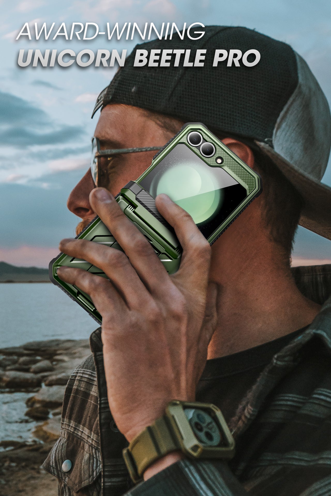 Samsung Galaxy Z Flip6 Unicorn Beetle PRO Heavy Duty Rugged Case with Belt Clip - Dark Green Protective Cover for Outdoor, Work & Daily Use